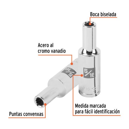 101001 - Dado largo de 5/16" 12 puntas, cuadro 1/2", Truper