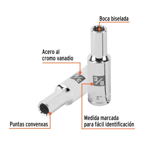 101002.1 101002 - Dado largo de 3/8" 12 puntas, cuadro 1/2", Truper