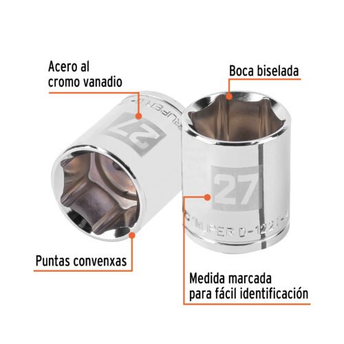 101007.1 101007 - Dado de 27 mm, 6 puntas, cuadro 1/2", Truper
