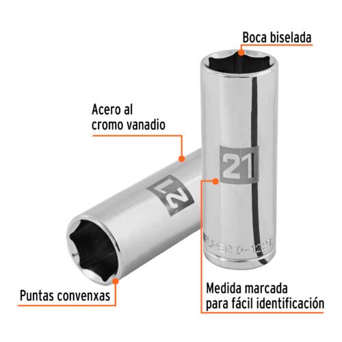 101009 - Dado largo de 21 mm, 6 puntas, cuadro 1/2", Truper