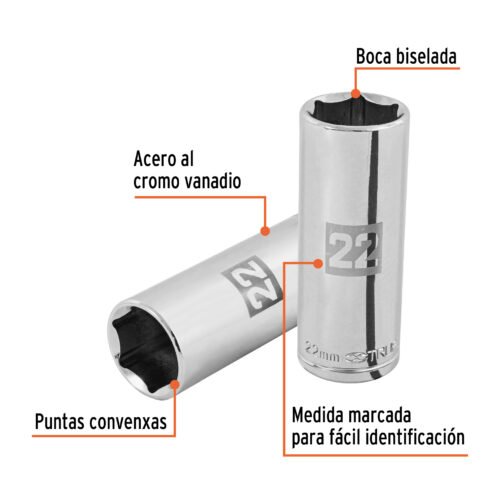 101010 - Dado largo de 22 mm, 6 puntas, cuadro 1/2", Truper
