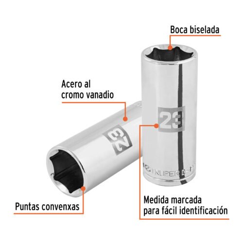 101011.1 101011 - Dado largo de 23 mm, 6 puntas, cuadro 1/2", Truper