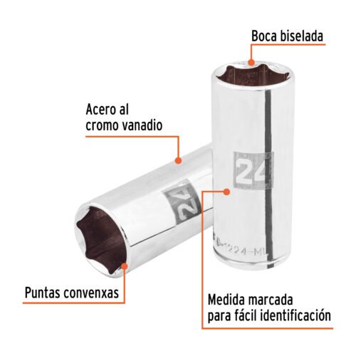 101012.1 101012 - Dado largo de 24 mm, 6 puntas, cuadro 1/2", Truper