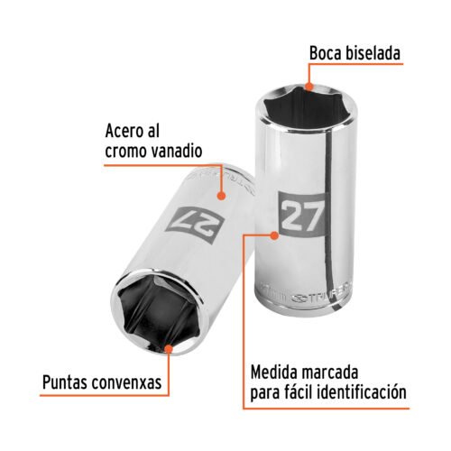 101015 101015 - Dado largo de 27 mm, 6 puntas, cuadro 1/2", Truper