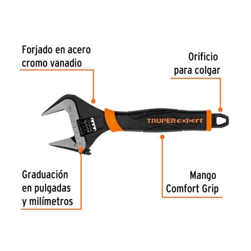 101034 - Llave ajustable (perico) 8" boca ancha Comfort Grip, Expert