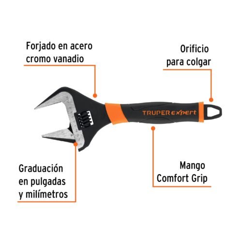 101035 - Llave ajustable (perico) 10" boca ancha Comfort Grip, Expert