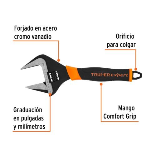 101036 - Llave ajustable (perico) 12" boca ancha Comfort Grip, Expert
