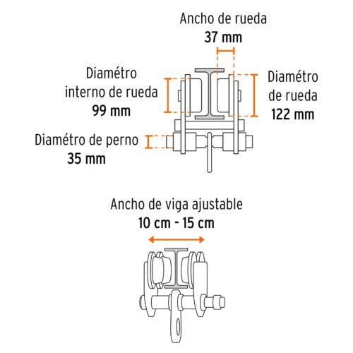 101077.3 101077 - Trole de carga 2 ton para vigas IPS e IPR, ajustable, Truper