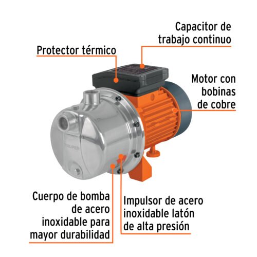 101102 - Bomba tipo jet, cabezal de acero inoxidable,1-1/2 HP, TRUPER