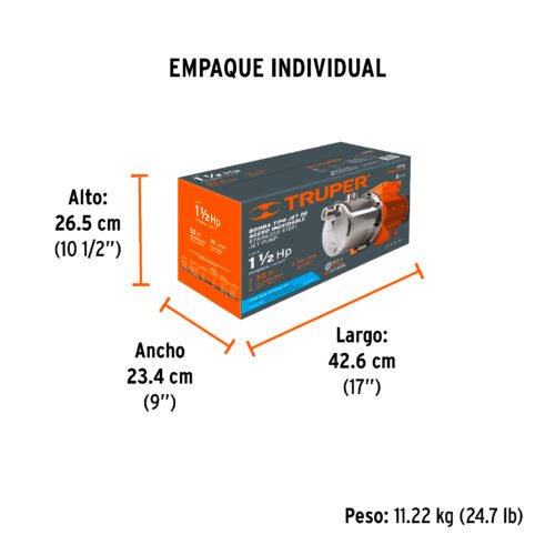 101102 - Bomba tipo jet, cabezal de acero inoxidable,1-1/2 HP, TRUPER