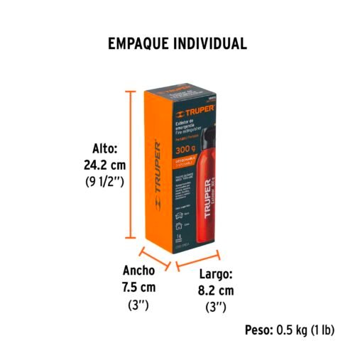 101173 - Extintor portátil desechable 300 g, polvo tipo ABC, Truper