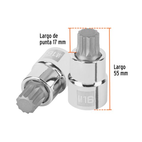 101247.2 101247 - Dado punta corta bristol M16, cuadro 1/2", Truper