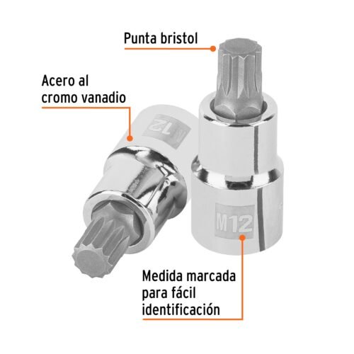 101274 - Dado punta corta bristol M12, cuadro 1/2", Truper