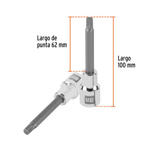 101300 - Dado punta larga bristol M8, cuadro 1/2", Truper