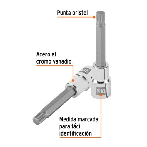101301 - Dado punta larga bristol M10, cuadro 1/2", Truper
