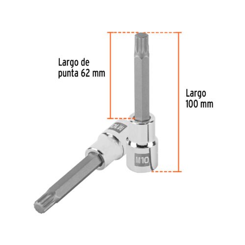 101301 - Dado punta larga bristol M10, cuadro 1/2", Truper