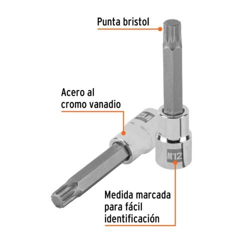 101302 - Dado punta larga bristol M12, cuadro 1/2", Truper
