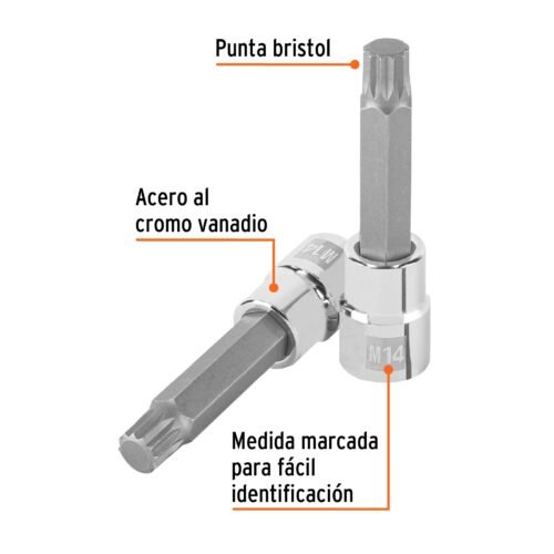 101303 - Dado punta larga bristol M14, cuadro 1/2", Truper