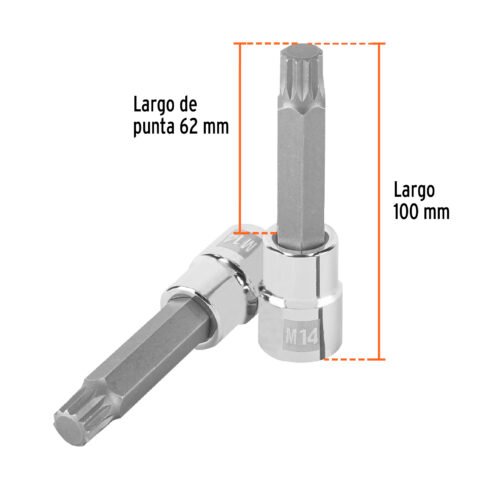 101303 - Dado punta larga bristol M14, cuadro 1/2", Truper