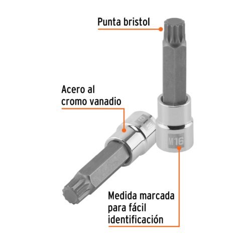 101304.1 101304 - Dado punta larga bristol M16, cuadro 1/2", Truper
