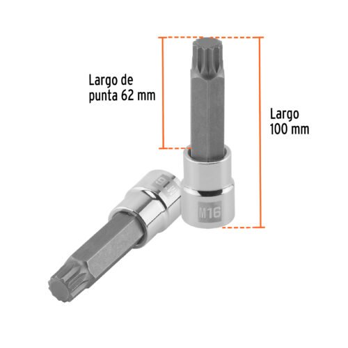 101304.2 101304 - Dado punta larga bristol M16, cuadro 1/2", Truper