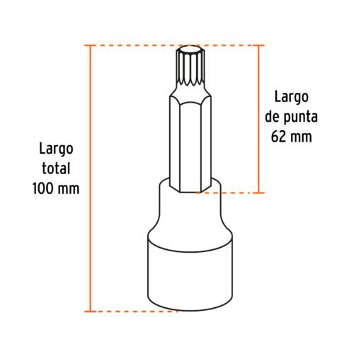 101306 - Juego de 7 dados cuadro 1/2" punta larga bristol, en estuche