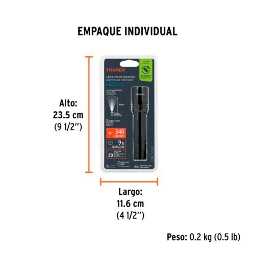 101381 - Linterna LED recargable, de aluminio, 340 lm, TRUPER