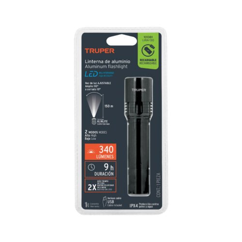 101381 - Linterna LED recargable, de aluminio, 340 lm, TRUPER