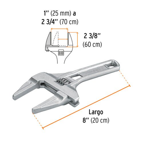 101387 - Llave ajustable 8" para plomero apertura 3", Truper