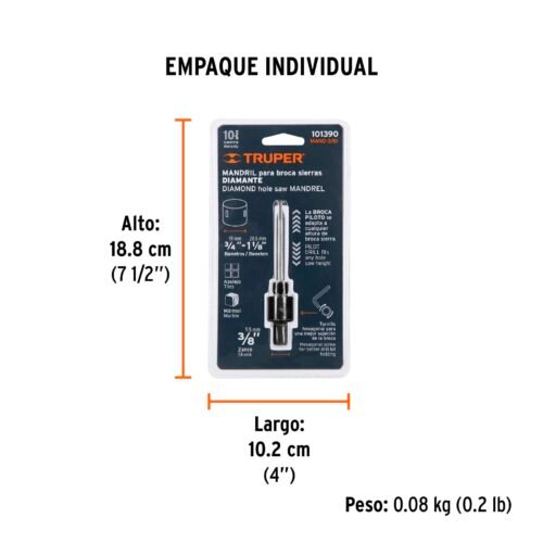 101390.2 101390 - Mandril para brocasierra diamante con rosca 3/8", Truper