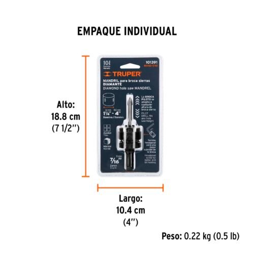 101391 - Mandril para brocasierra diamante con rosca 7/16", Truper