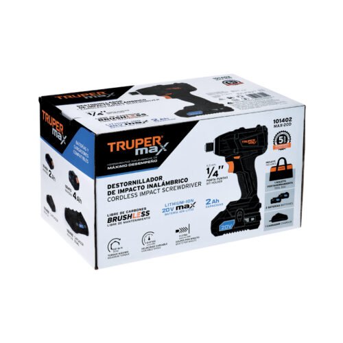 101402 - Destornillador de impacto, 20V, 2 baterías 2Ah, MAX