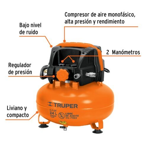 101428.1 101428 - Kit Compresor s/aceite,24L,mang. y pistola grav,127V, TRUPER