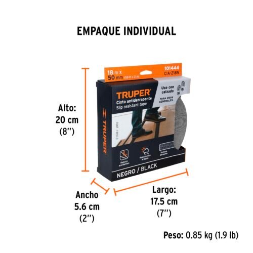 101444 - Rollo de 18m de cinta antiderrapante negra 50mm con abrasivo