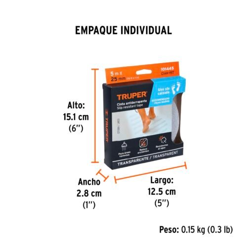 101445 - Rollo 5 m cinta antiderrapante transp. 25mm p/áreas húmedas