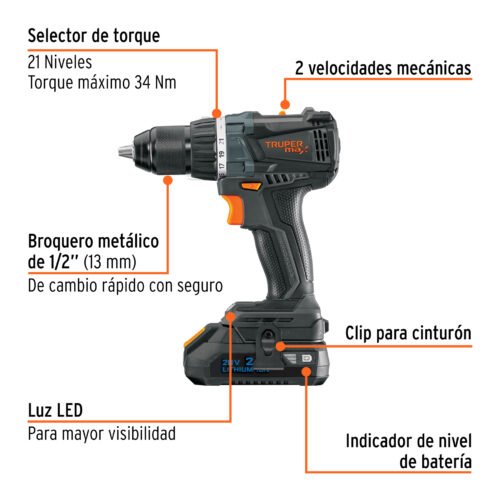 101452 - Taladro 1/2", 20V, 2 baterías 2Ah, MAX