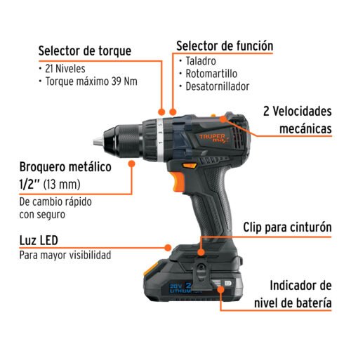 101453 - Rotomartillo 1/2", 20V, 2 baterías 2Ah, MAX