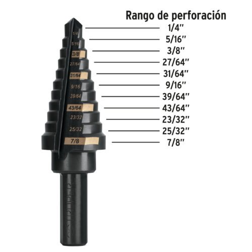 101457 - Broca escalonada óxido negro 11 escalones 1/4" a 7/8",Truper