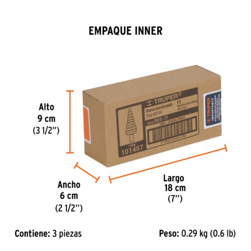 101457 - Broca escalonada óxido negro 11 escalones 1/4" a 7/8",Truper