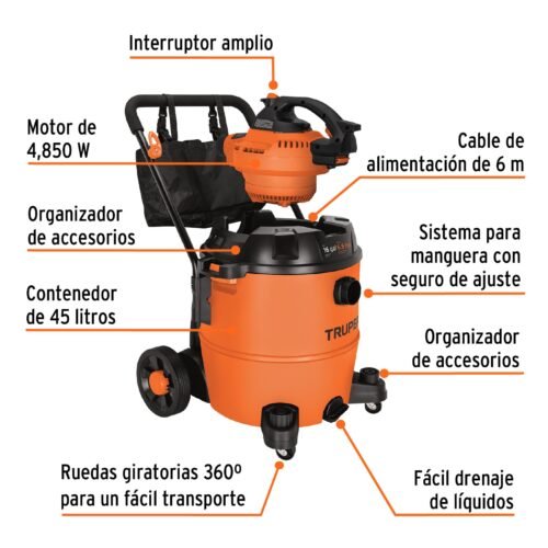 101522 - Aspiradora sólidos y líquidos, 16 gal, soplador desmontable