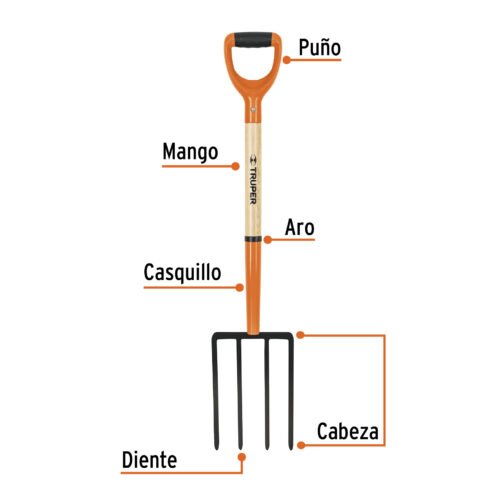 101540 - Bieldo para jardín, 4 dientes cuadrados, mgo 29", puño "Y"