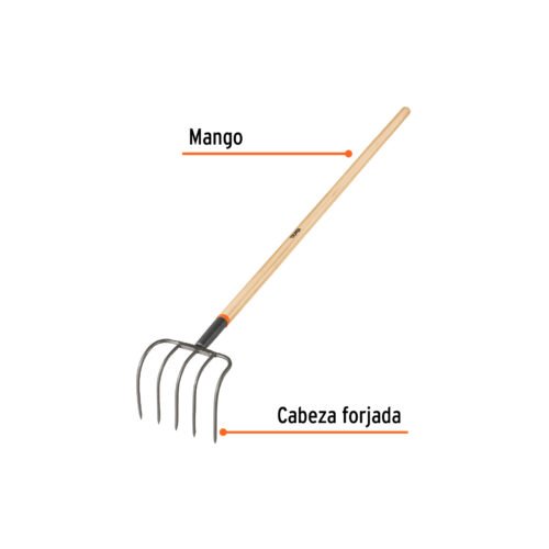 101543 - Cultivador forjado, 5 dientes, mango de madera 60", TRUPER