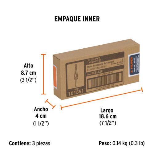 101551.4 101551 - Broca escalonada titanio 13 escalones 1/8" a 1/2", Expert