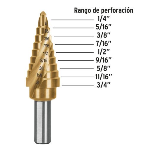 101552 - Broca escalonada titanio 9 escalones 1/4" a 3/4", Expert