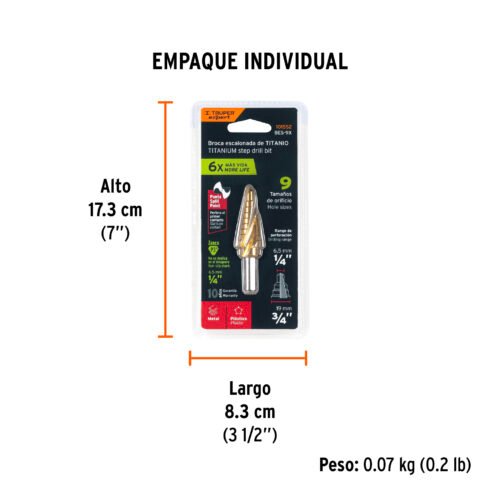 101552 - Broca escalonada titanio 9 escalones 1/4" a 3/4", Expert