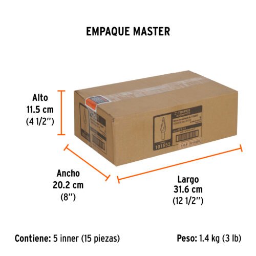 101552 - Broca escalonada titanio 9 escalones 1/4" a 3/4", Expert