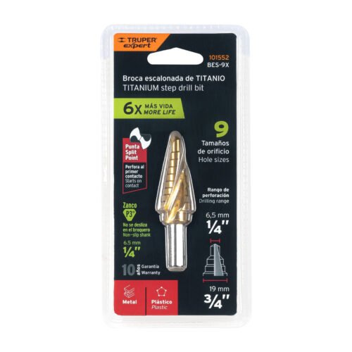 101552 - Broca escalonada titanio 9 escalones 1/4" a 3/4", Expert