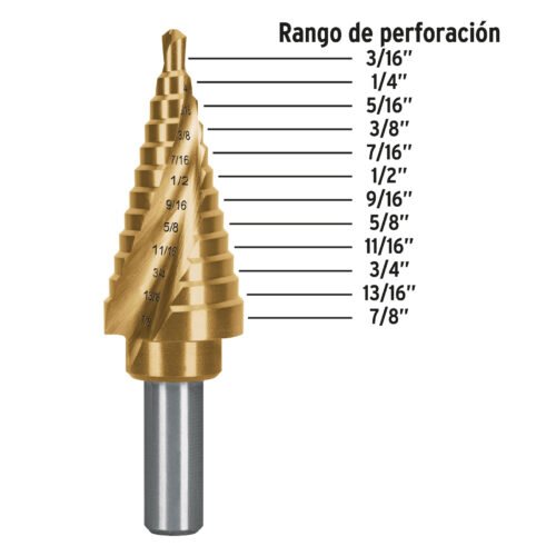 101553 - Broca escalonada titanio 12 escalones 3/16" a 7/8", Expert