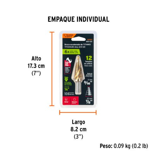 101553 - Broca escalonada titanio 12 escalones 3/16" a 7/8", Expert