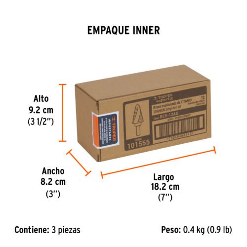 101555 - Broca escalonada titanio 12 escalones 7/16" a 1-1/8", Expert